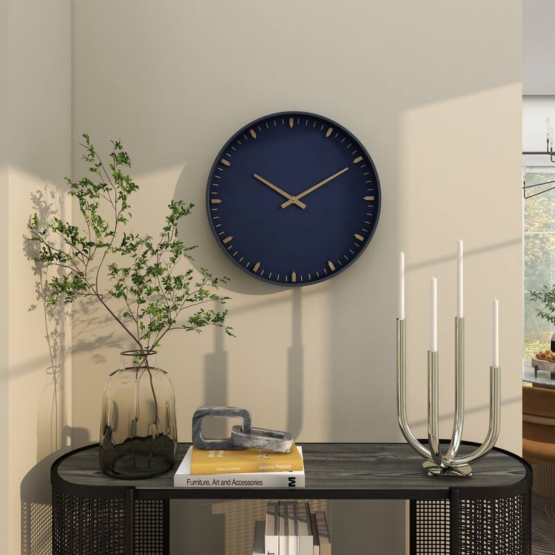 Dark Blue Glass Contemporary Wall Clock 20 x 20 x 3 - 20 x 3 x 20