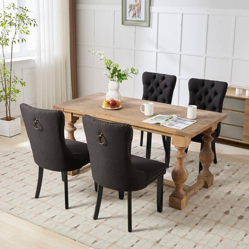 GDF Studio-Nikki Modern Wood Velvet Upholstered Dining Chair with Tufted Design, Nailhead Trim, 2-Pcs Set