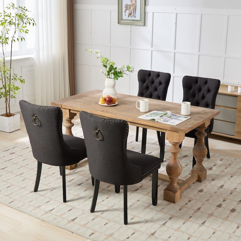 Modern Upholstered Linen Dining Chair with Wood Legs, Set of 2