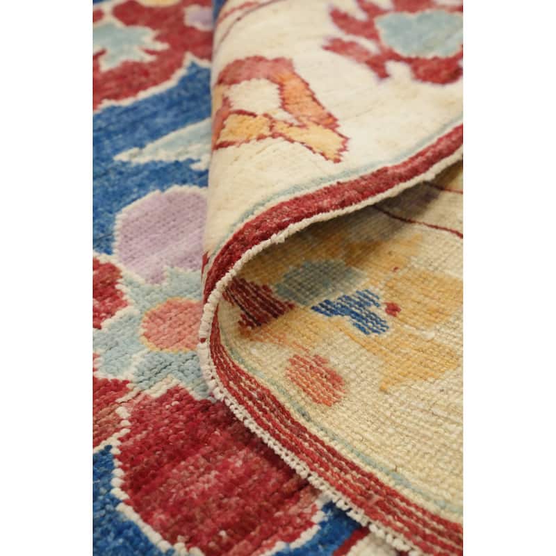 Hand Knotted Oriental 100% Wool Carpet Transitional Floral Navy Blue & Blues Oushak Runner Rug - 19' 5'' X 5' 0''