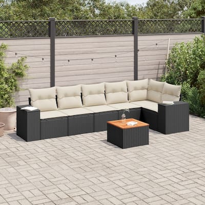 vidaXL Patio Sofa Set with Cushions Outdoor Furniture 7 Piece Poly Rattan - 21.7 x 21.7 x 14.6 in