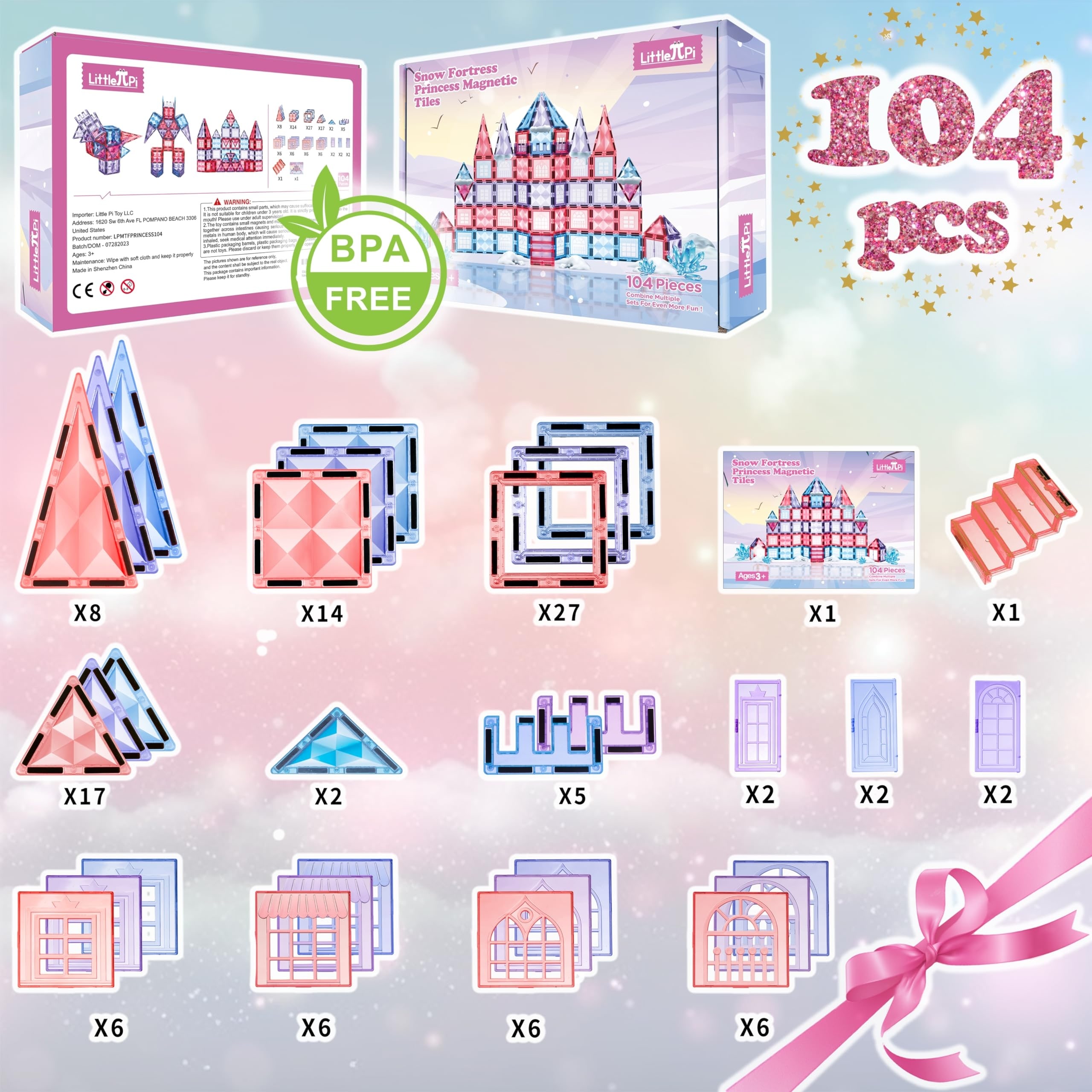 104 PCS Cinderella Princess Castle Magnetic Tiles Building Blocks