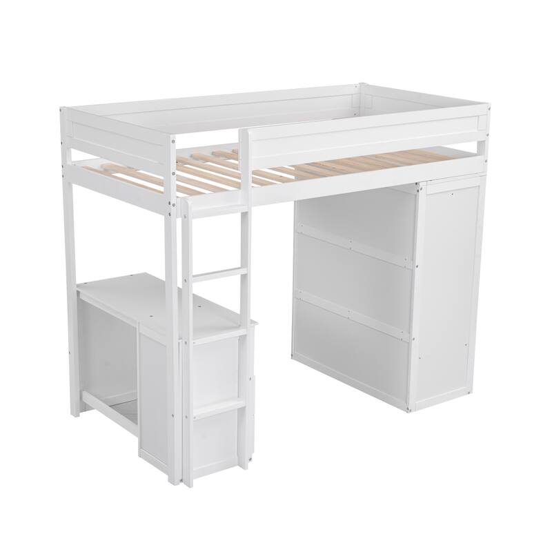 Multi-functional Twin Loft Bed with Built-in Desk, Wardrobe, and Storage Drawers