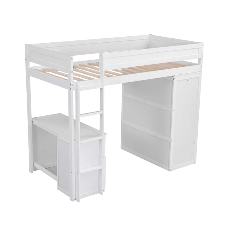 Pine Loft Bed with Wardrobes and Desk