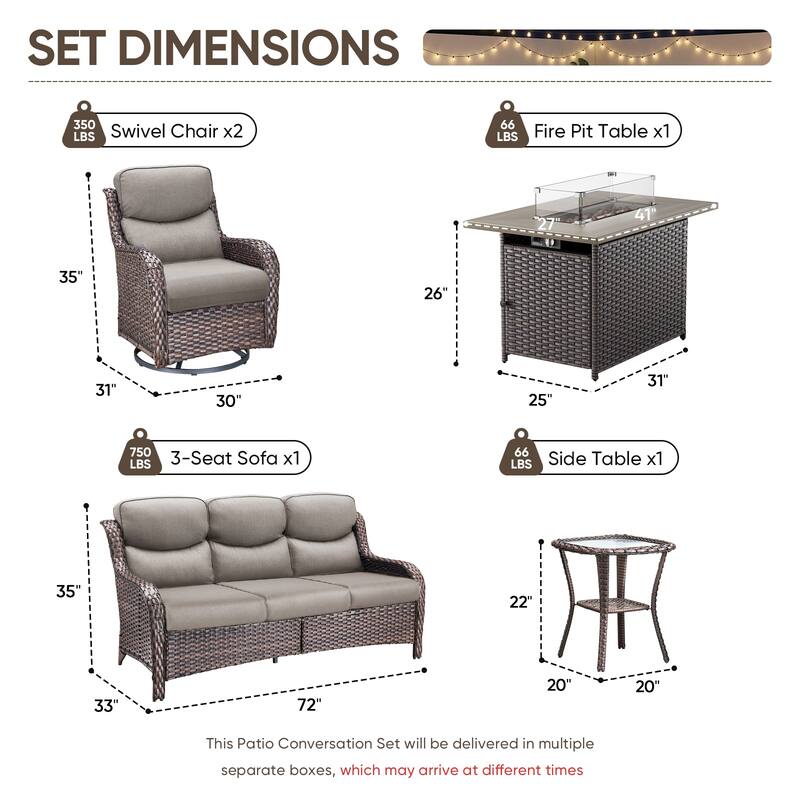 Pocassy Outdoor Fire Pit with Sofa Swivel Chairs Conversation Set