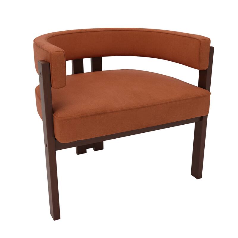 Modern Accent Chenille Upholstered Armchair with Open Back 3 Legs Barrel Dining Chair Comfy Side Chair-Beige