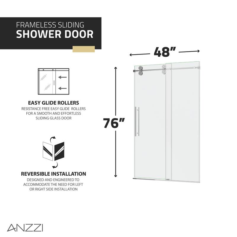 ANZZI Series 44 to 48 in. x 76 in. Frameless Shower Door with Sliding with Tsunami Guard Tempered Clear Glass