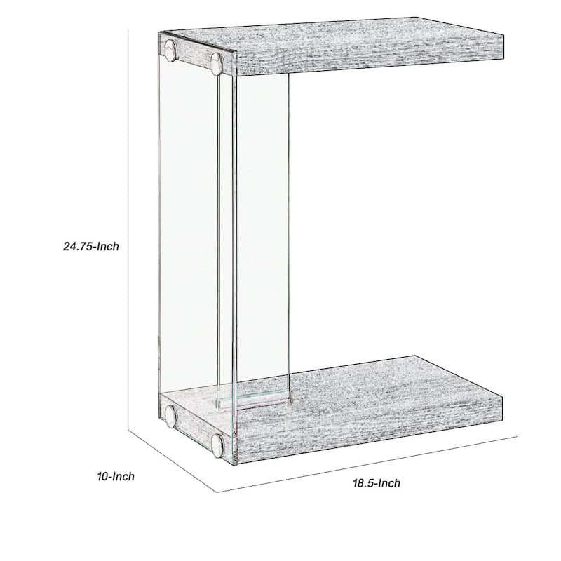 Contemporary Wood And Glass Snack Table, Gray And Clear - 24.75 H x 10 W x 18.5 L Inches
