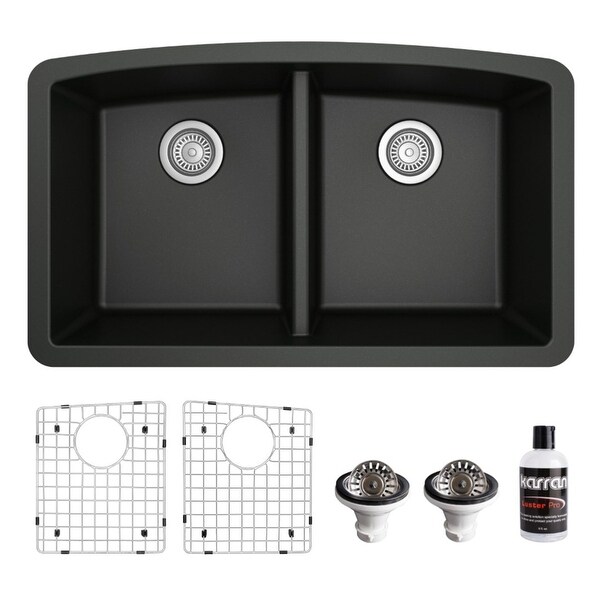 Karran Undermount Quartz 32 in. 50/50 Double Bowl Kitchen Sink Kit. Opens flyout.