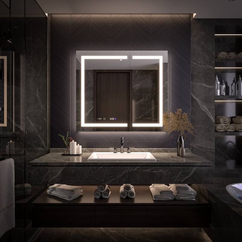 Modland 24"-42W x 36"H LED Medicine Cabinet Mirror with USB Charging,10x Magnifying Mirror