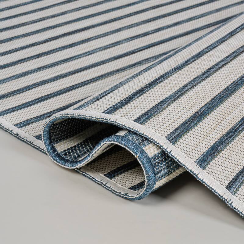 JONATHAN Y Reversible Pollux Classic Coastal Pinstripe Machine-Washable Navy/Cream Indoor/Outdoor Area Rug