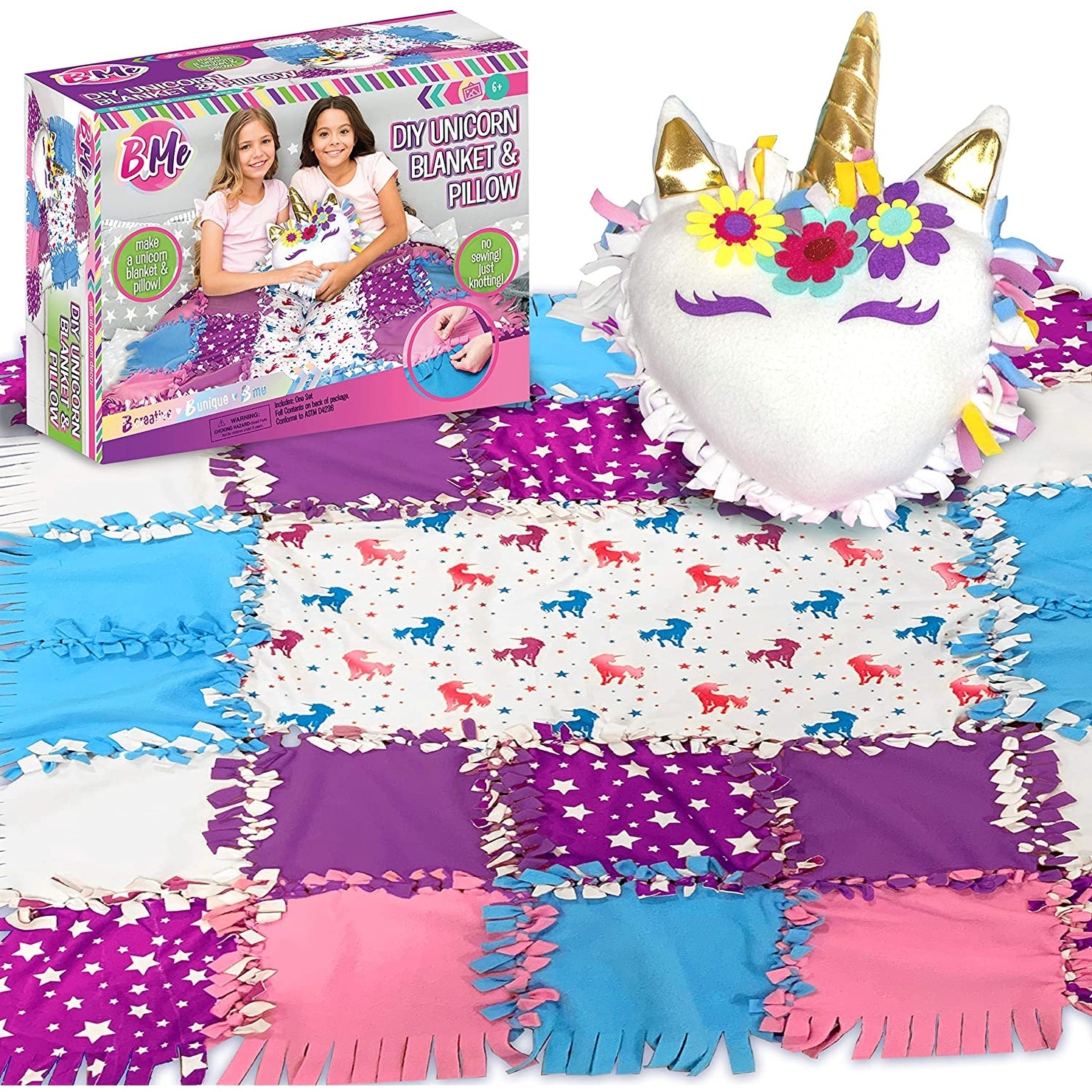 DIY Unicorn Sewing Blanket Pillow Kit for Girls No Sew Blankets