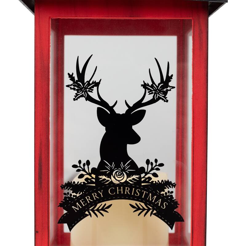 LED Lighted Merry Christmas Deer Flickering Candle Lantern - 13.75"