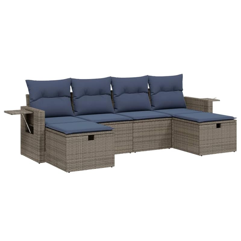 vidaXL 6 Piece Patio Sofa Set with Cushions Gray Poly Rattan - 21.7" x 24.4" x 27.2"
