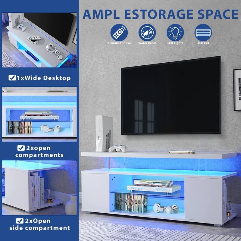 LED TV Stand for 65" TVs, Gaming Entertainment Center with Ample Storage & Side Cabinet, 63" Modern Media Console