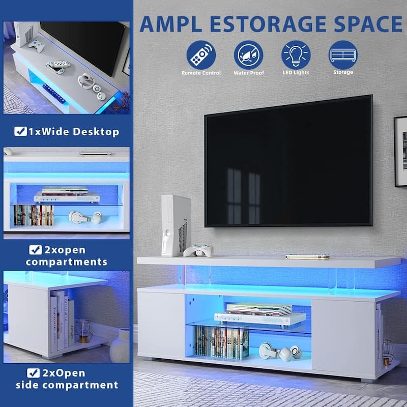 TV Stand with Sliding Door and Side Cabinet