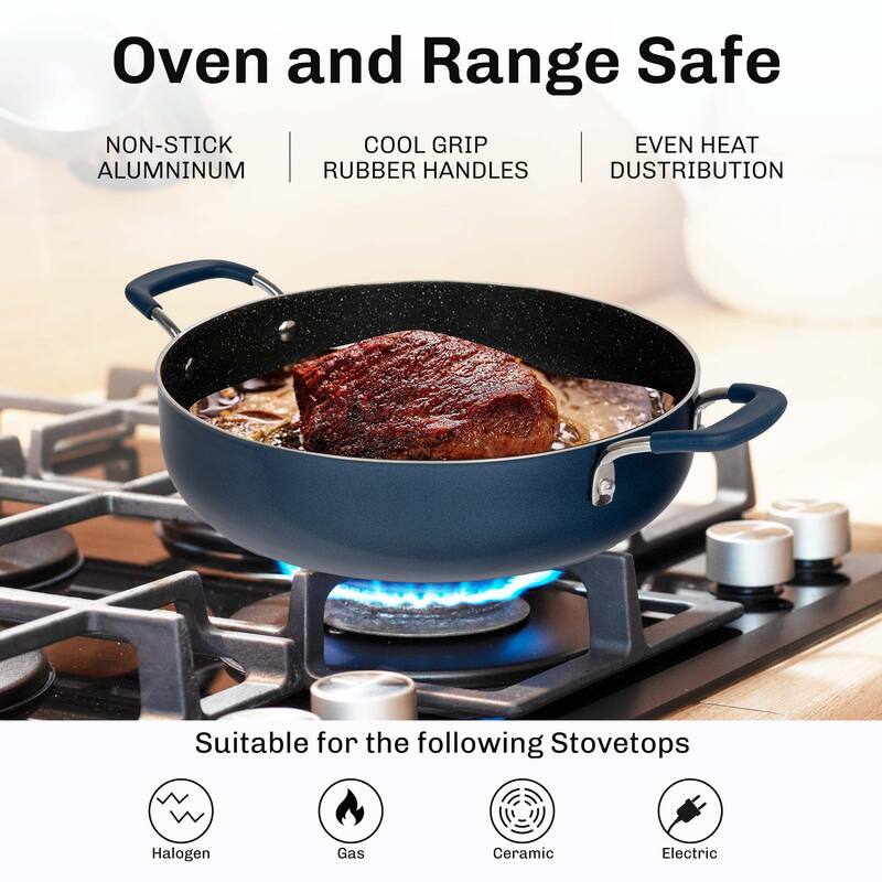 Granitestone Black 3 Piece Nonstick 5.5 Qt Everyday Pan with Lid and Steamer Insert - Speckled Multipurpose Cookware Set