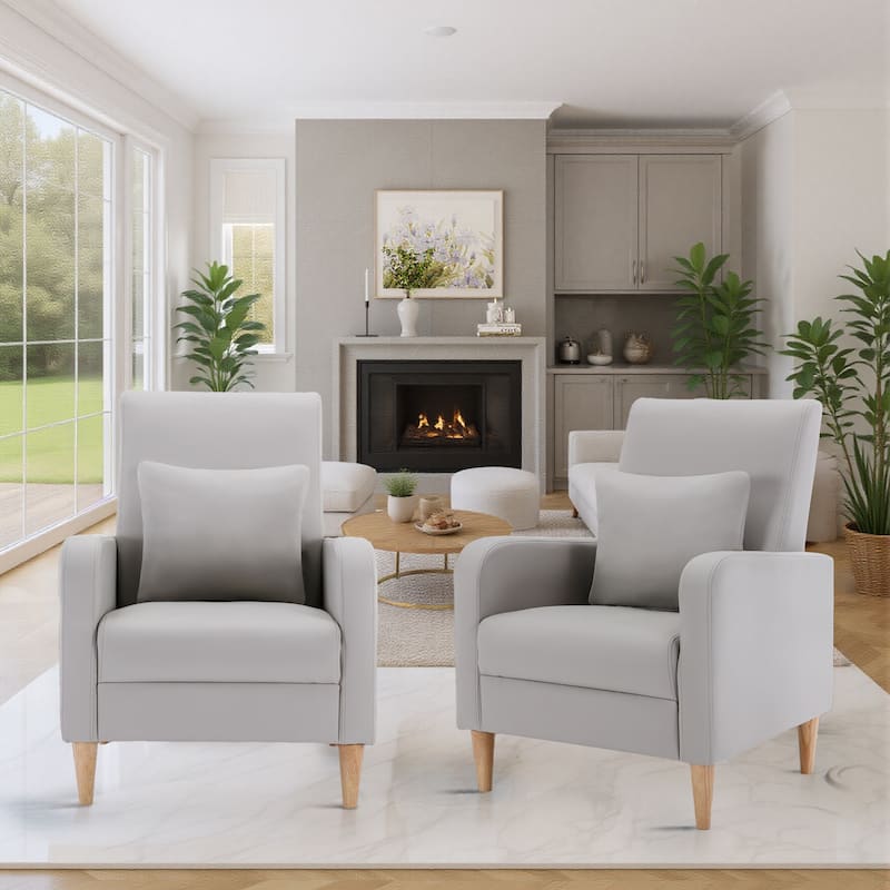 RENEWLINE Modern Accent Chair with Pillow & Walnut Legs - Lounge Seat for Living Room, Compact Design - Khaki-Leather