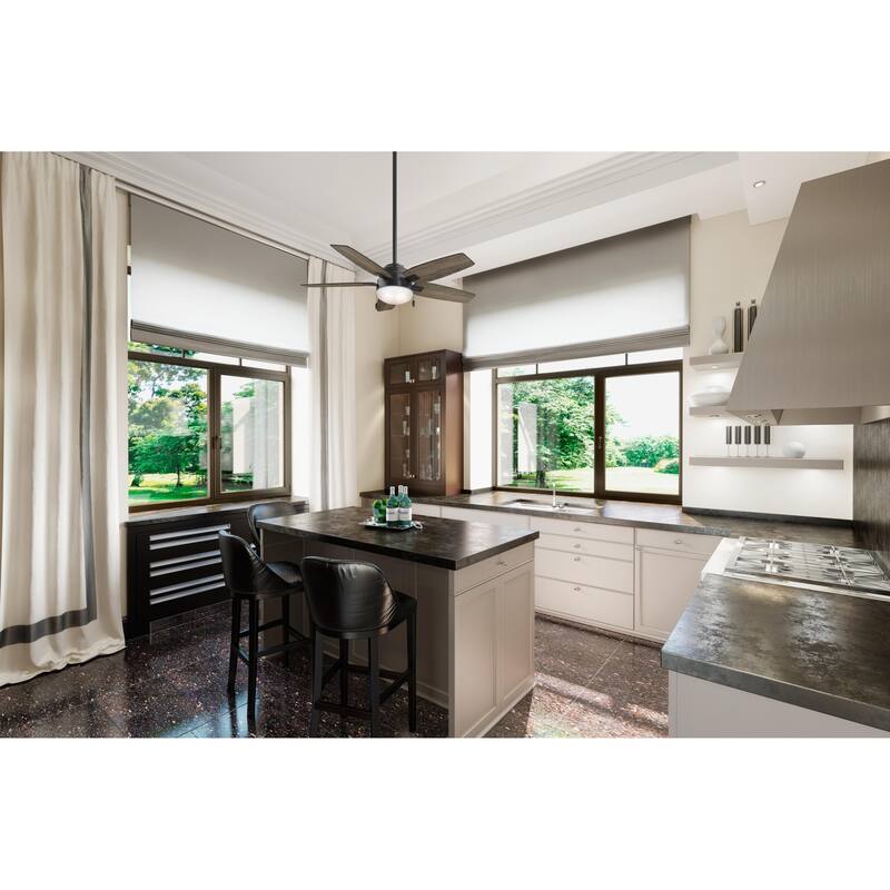 Hunter Morgantown Ceiling Fan with LED Light, Pull Chain - Transitional, Contemporary - 46" - Matte Black
