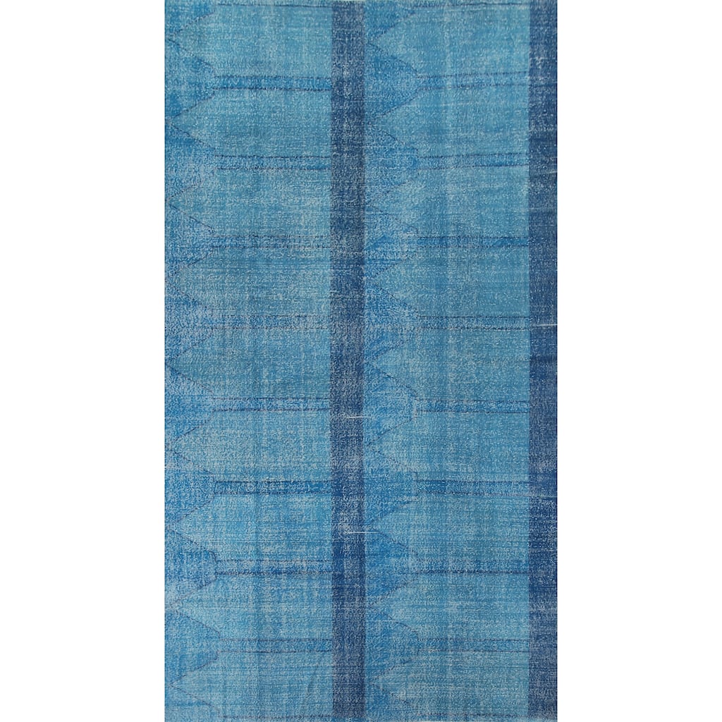 Over-Dyed Blue Anatolian Distressed Vintage Rug Handmade Wool Carpet - 7'10" x 14'0"