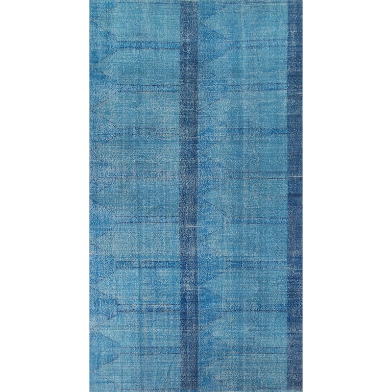 Over-Dyed Blue Anatolian Distressed Vintage Rug Handmade Wool Carpet - 7'10" x 14'0"