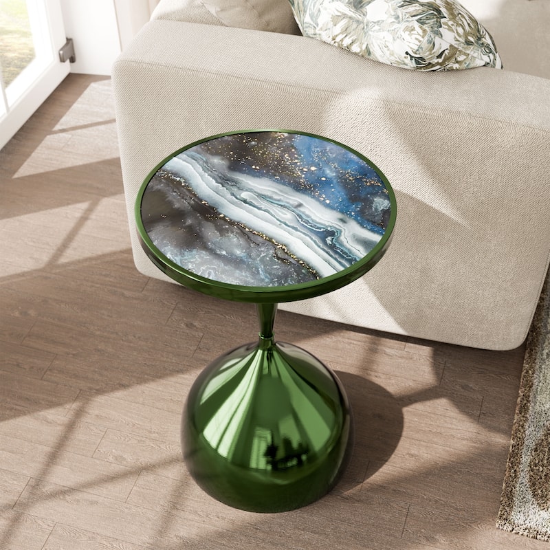 DH LUX Modern 16-inch Metal Round End Table with Pedestal Base by Denhour - Green
