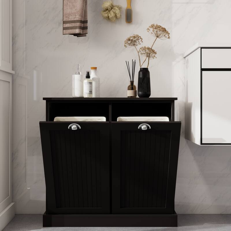 Sideboard Pantry Cabinet Laundry Sorter Cabinet with Removable Bags, Laundry Hamper Cabinet for Bathroom