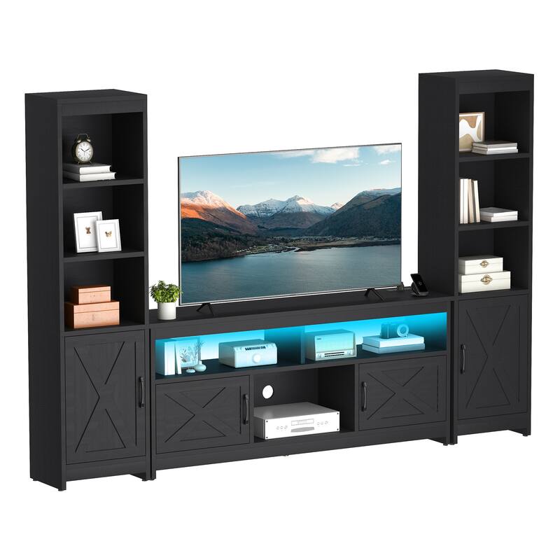 Moasis Farmhouse TV Stand with LED Lights & Power Hub