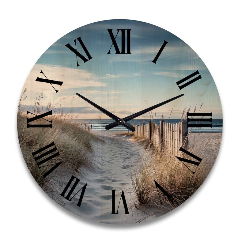 Designart "Path To The Beach II" Nautical & Beach Oversized Wood Wall Clock