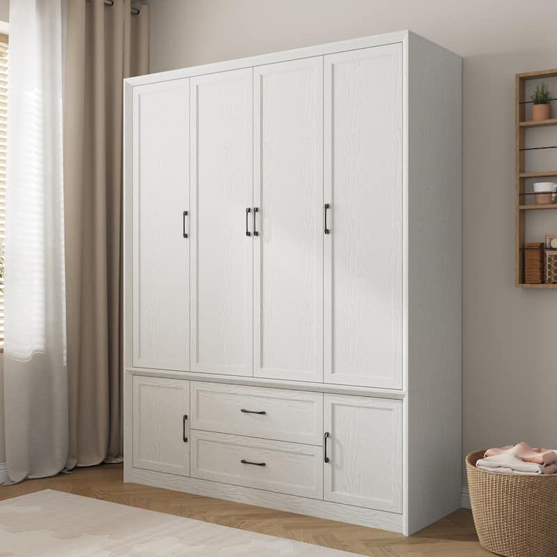 6 Doors Wardrobe Closet Armoire with Hanging Rail White/Brown Large Cabinet