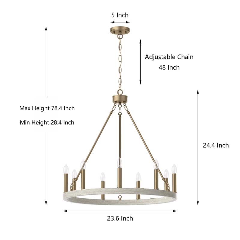 Acroma 9-light Modern Farmhouse Wagon Wheel Chandelier for Dining room - 24 inches