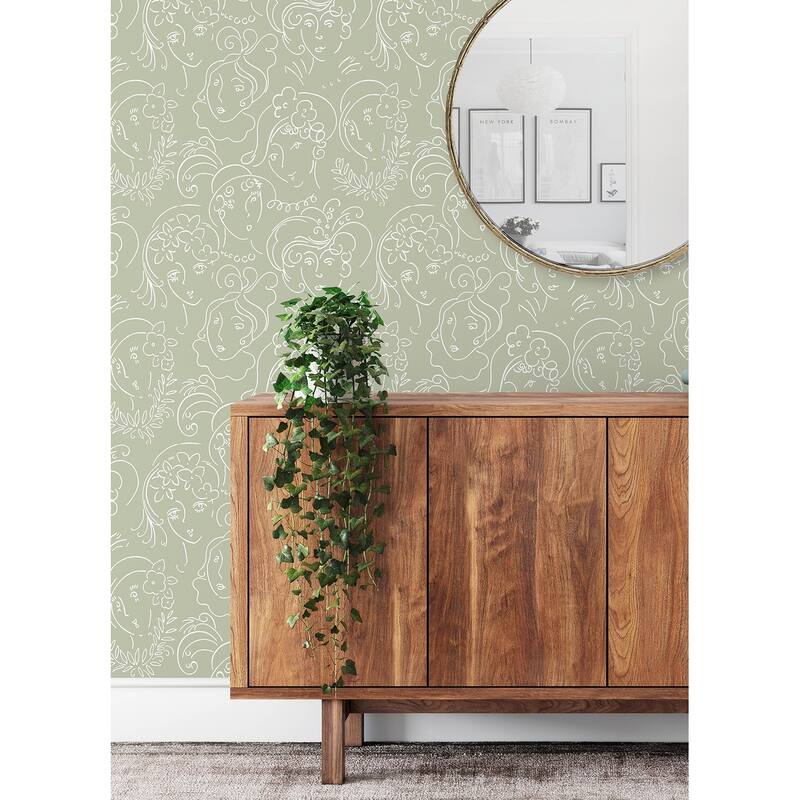 NuWallpaper Lovely Green Ladies Who Lunch Novelty Peel & Stick Wallpaper