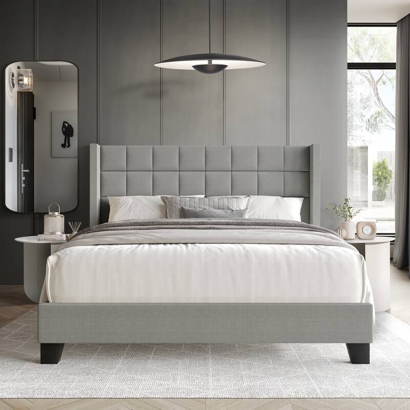 CraftPorch Wingback Linen Upholstered Panel Bed