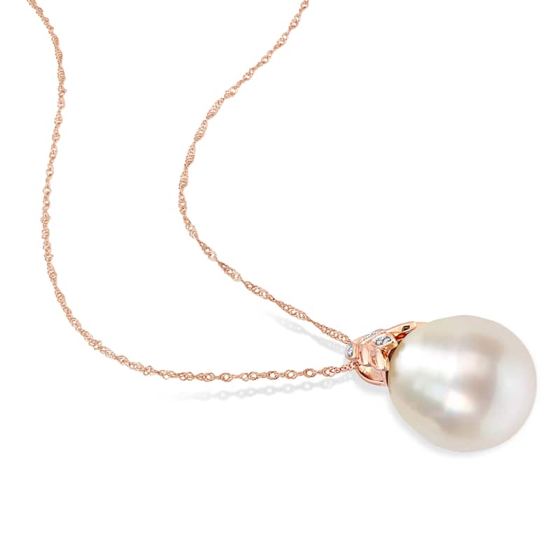 Miadora White South Sea Cultured Pearl & Diamond Accent Pendant in 14k Rose Gold (14-14.5mm)