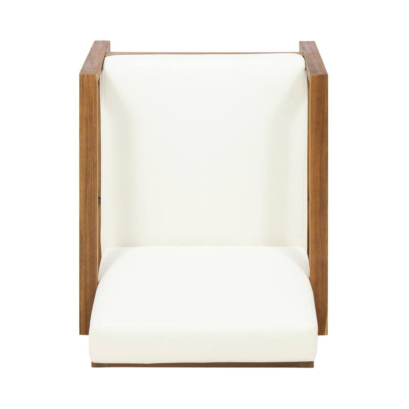 Roomfitters Modern Outdoor Wooden Club Chair with Clean-Line Frame and Weather-Resistant Cushions