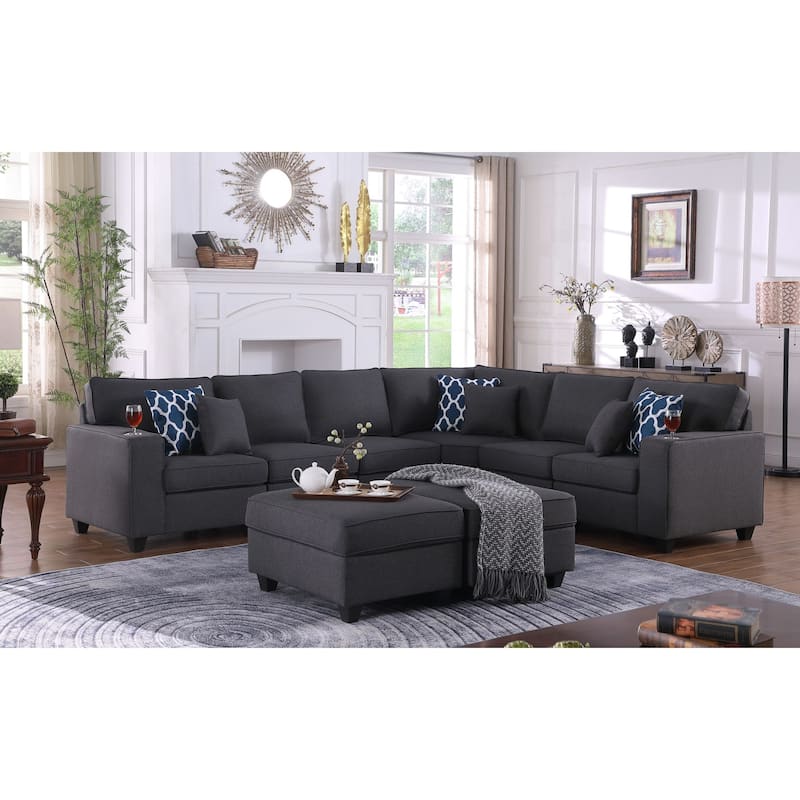 8 Piece L-Shape Sectional Sofa with 2 Ottomans in Dark Gray - Dark Gray/Brown - Reversible