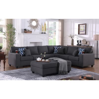 8 Piece L-Shape Sectional Sofa with 2 Ottomans in Dark Gray