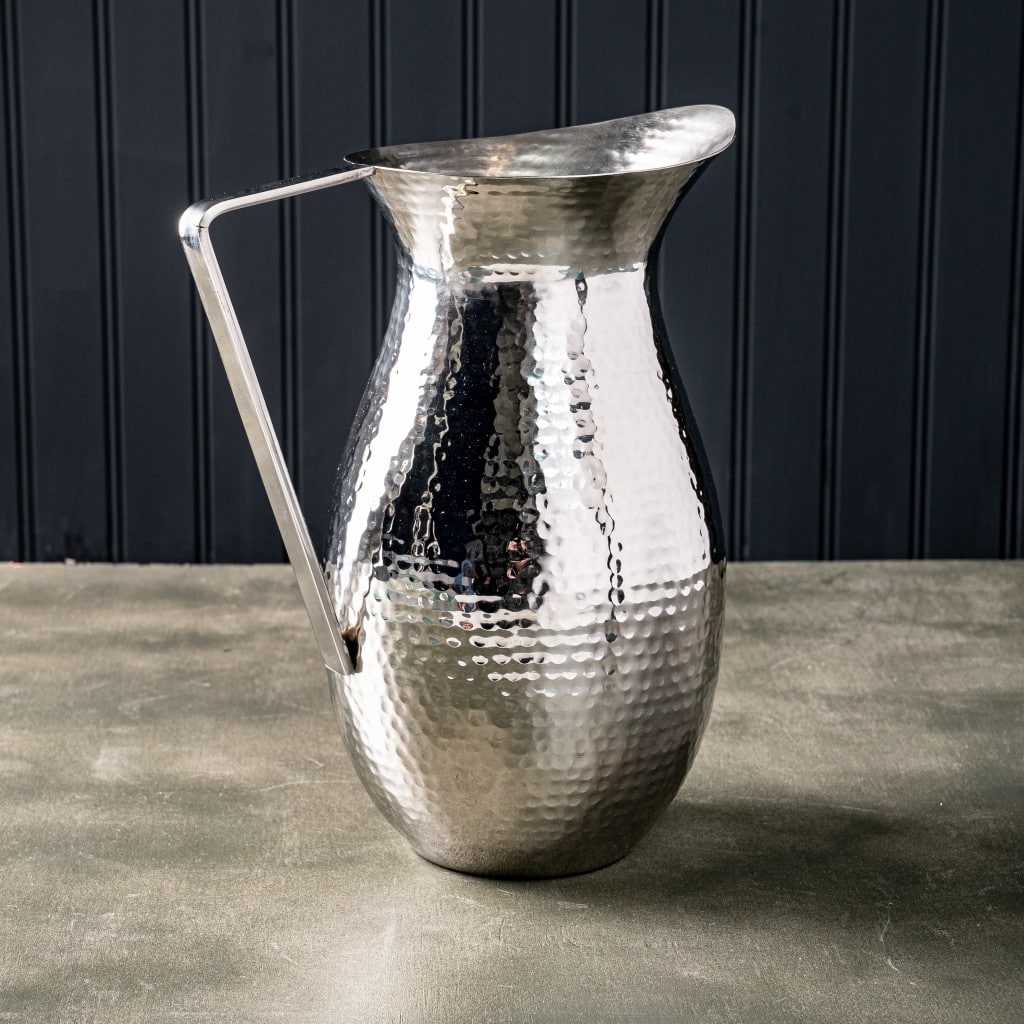 Handcrafted Hammered Stainless Steel Water Serving Pitcher - 9.5" H x 7" W