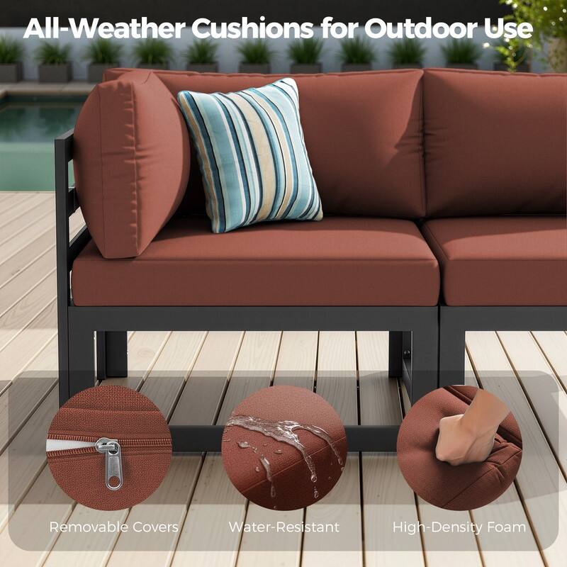 11-Piece Luxury Aluminum Outdoor Furniture Set with Chaise Lounge & Fire Pit Table, 29" Deep Seating Aluminum Patio Sectional