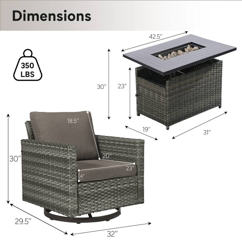 Outdoor High Back Patio Furniture Set With Fire Pit Table