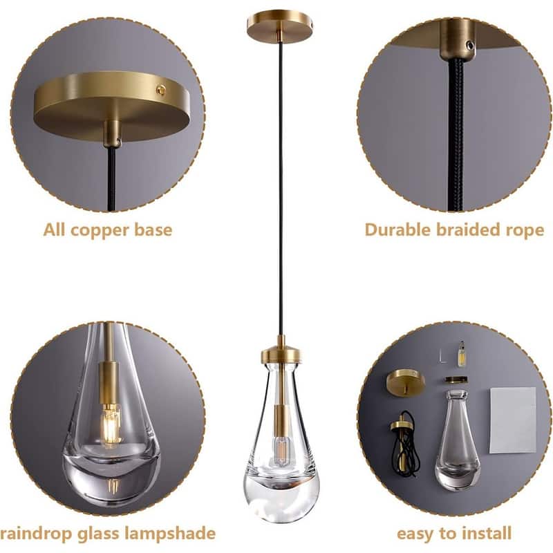 KAYLA Farmhouse Chandelier for Staircase, Foyer, Glass Pendant Light Fixture for Kitchen Island (Bulb Included)