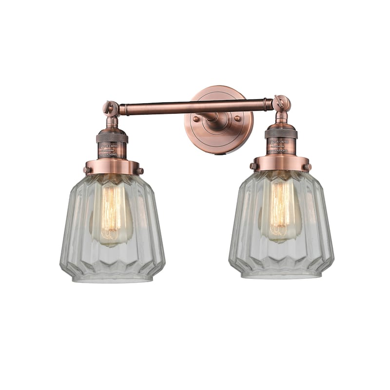 Innovations Lighting Chatham 2 Light 16" Wide Bathroom Vanity Light - Antique Copper / Clear Fluted