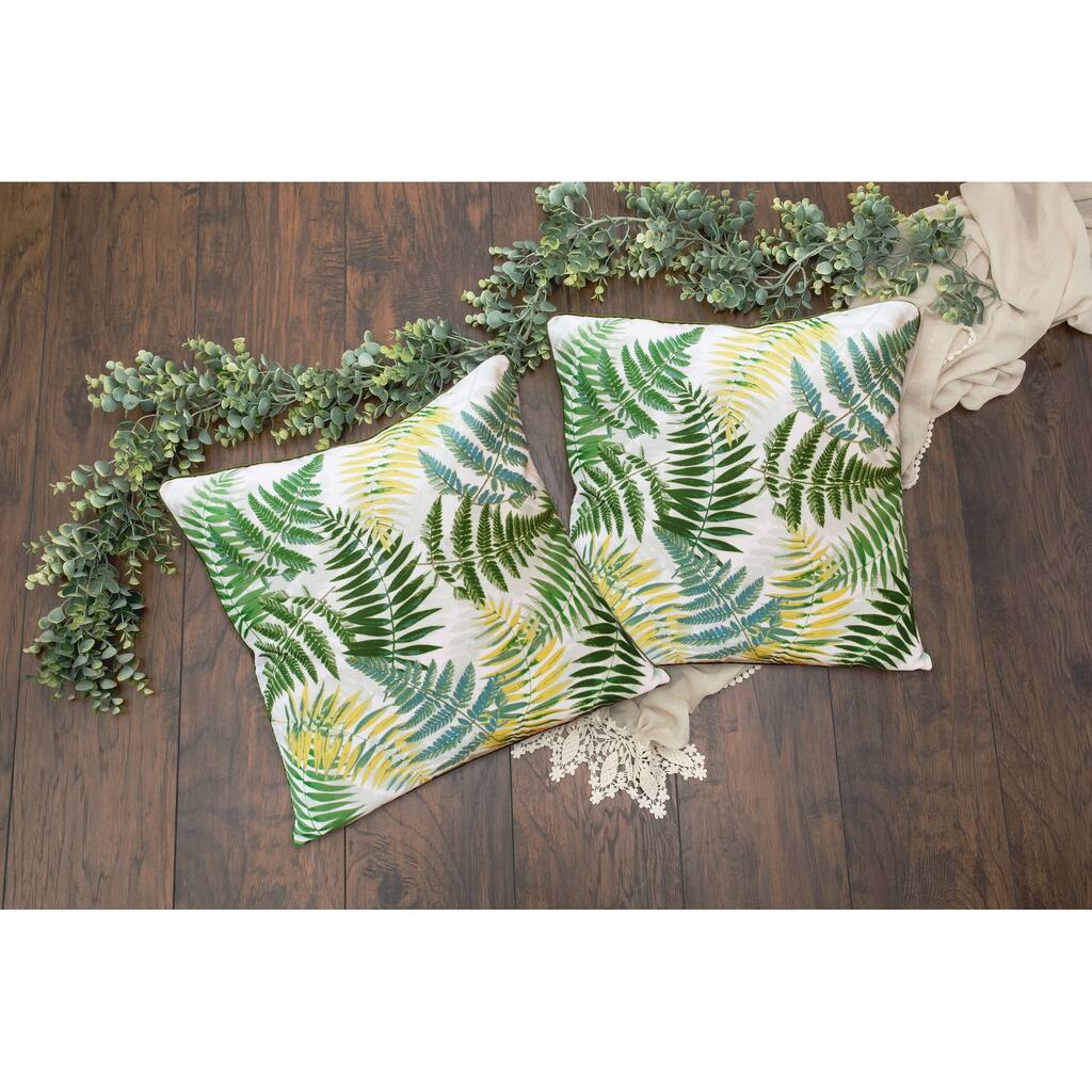 Sevita Fern Green/Yellow Botanical Polyester Throw Pillow, Set of 2