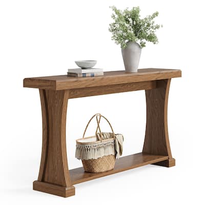 2 Tier Narrow Console Table, 63'' Long Entryway Table with Storage Shelf