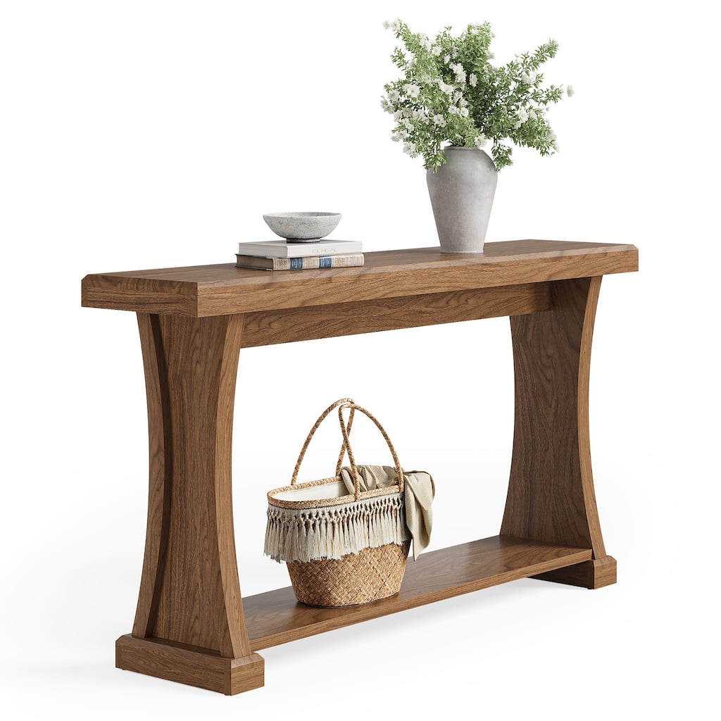 2 Tier Narrow Console Table, 63'' Long Entryway Table with Storage Shelf