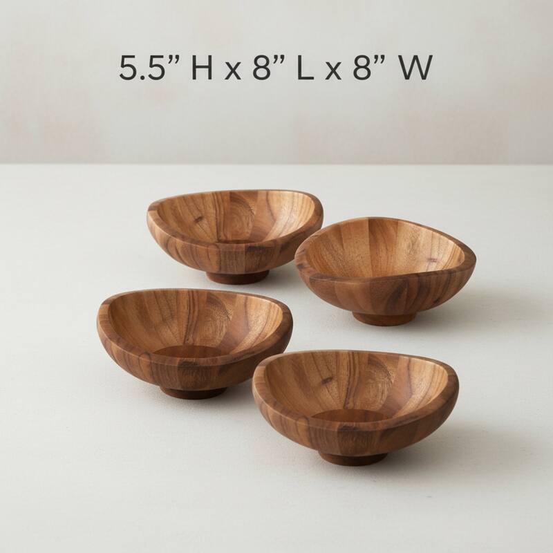 Nambe Set of 4 Butterfly Individual Acacia Wood Salad Bowls - 38 oz