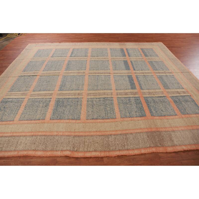 Hand Woven Oriental 100% Jute Carpet Southwestern Modern Navy Blue & Blues Kilim Area Rug - 11' 5'' X 9' 8''