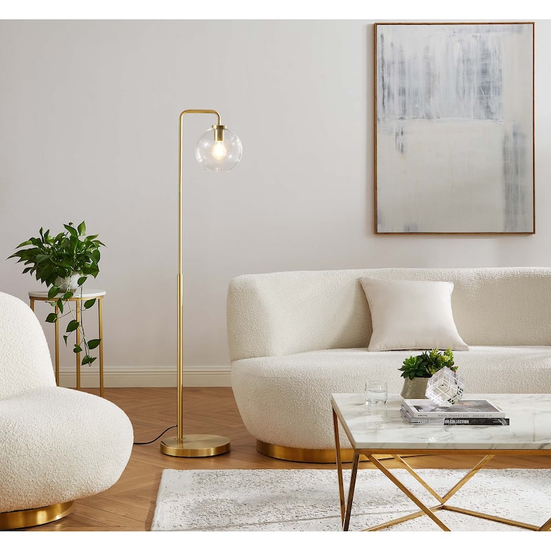Silo Glass Globe Glass and Metal Floor Lamp - Satin Brass