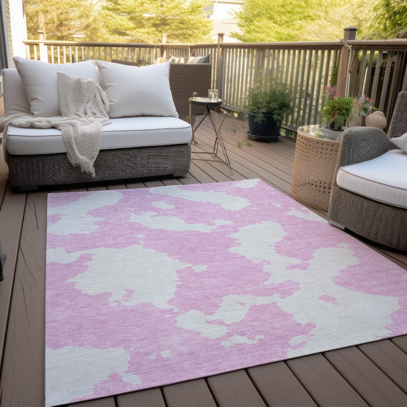 Machine Washable Indoor/ Outdoor Contemporary Abstract Chantille Rug