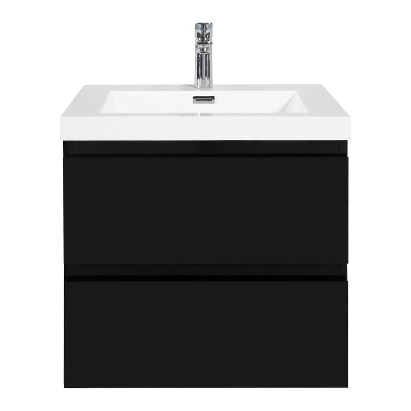 MDF Wall-Mounted Bathroom Vanity Set in Black with Integrated Culture Marble Sink